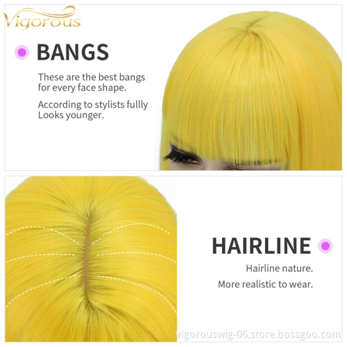 Cheap futura High Quality Premium Heat Resistant Fiber Synthetic Hair Wigs Bangs Pixie Bob Yellow Colors Short Hair black Women